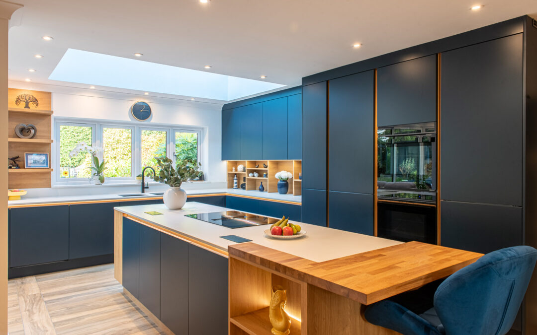 Blue Handleless Kitchen in Brentwood, Essex